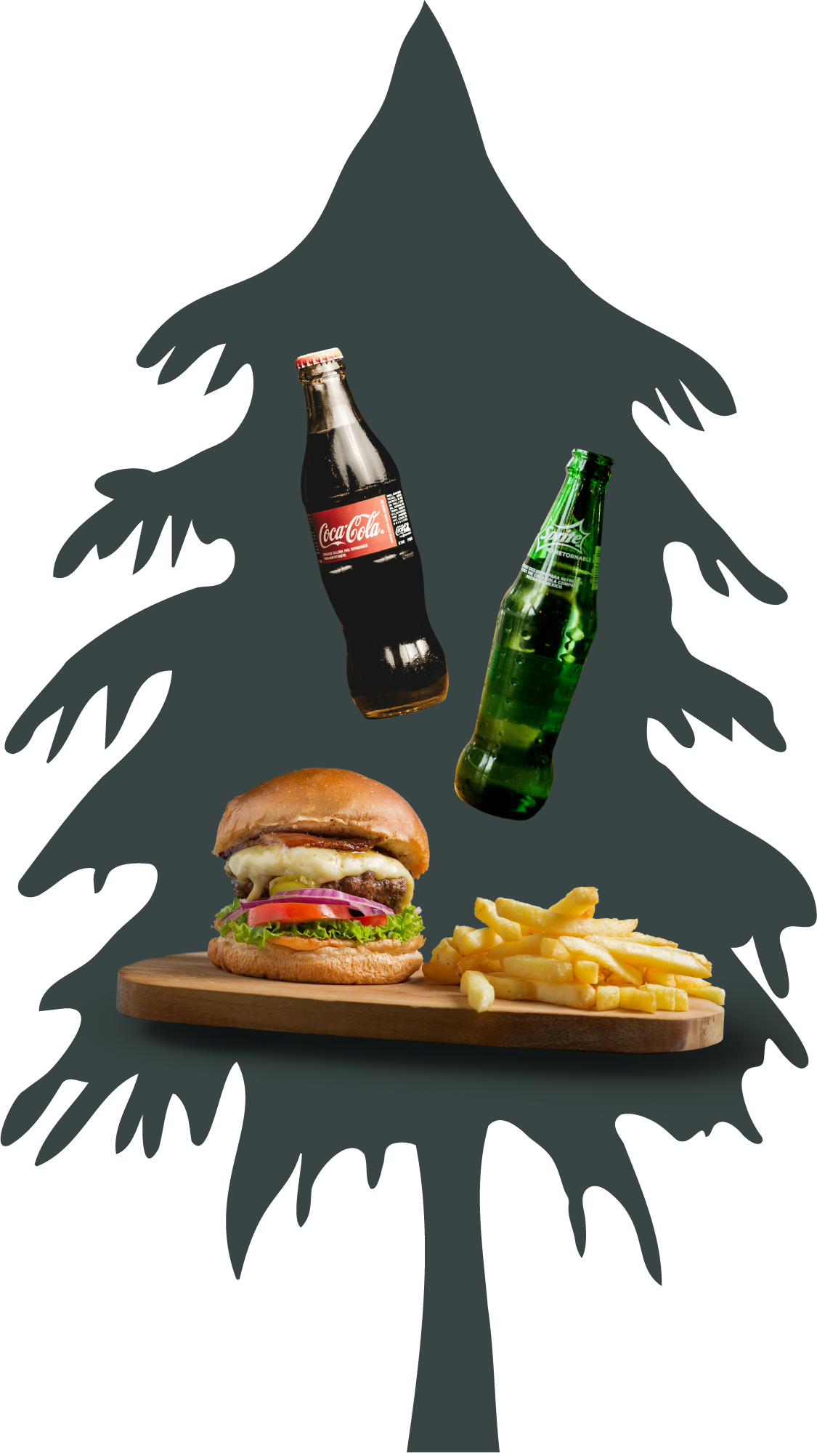 Bild von einem Burger mit Pommes, Sprite und Cola